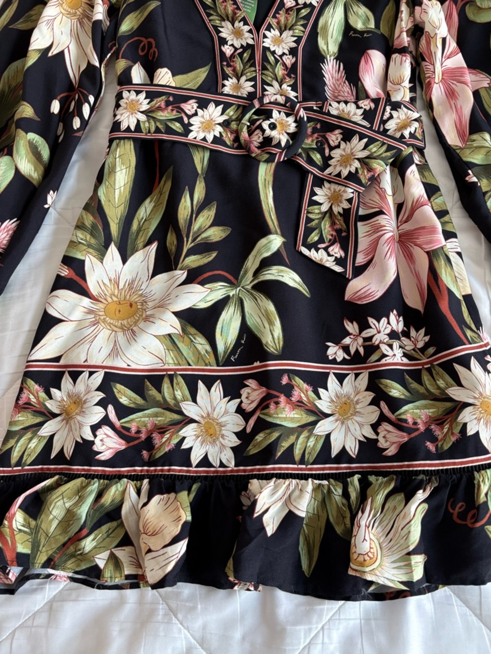 Farm Rio Surreal Flowers Black Long Sleeve Mini Dress - Picture 5 of 15